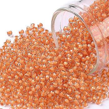 TOHO Round Seed Beads, Japanese Seed Beads, (963) Inside Color Crystal/Apricot Lined, 11/0, 2.2mm, Hole: 0.8mm, about 5555pcs/50g