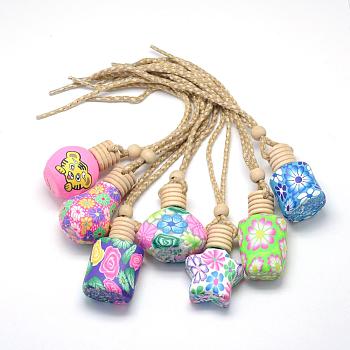 Glass Wishing Bottles, with Polymer Clay Covered and Wooden Plug, Mixed Style, Mixed Color, 240~270mm