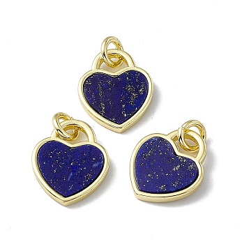 Natural Lapis Lazuli Heart Charms, with Rack Plating Golden Tone Brass Findings, Cadmium Free & Lead Free, 14x12x2mm, Hole: 3mm