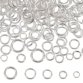 200Pcs 5 Styles 304 Stainless Steel Jump Rings, Open Jump Rings, Round Ring, Stainless Steel Color, 4~8x0.5~1.2mm, Inner Diameter: 3~5.7mm, 40pcs/style
