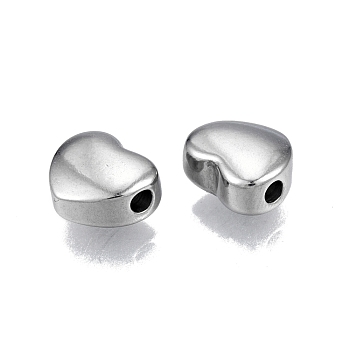 304 Stainless Steel Beads, Heart, Stainless Steel Color, 11x12x6mm, Hole: 2mm