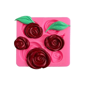 Food Grade Silicone Molds, Fondant Molds, Baking Molds, Chocolate, Candy, Biscuits, UV Resin & Epoxy Resin Jewelry Making, Rose, Random Single Color or Random Mixed Color, 116x114x12mm, Inner Diameter: 20~54x34~52mm