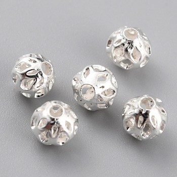 Long-Lasting Hollowed Plated Brass Beads, Filigree Beads, 925 Sterling Silver Plated, 5x4.5mm, Hole: 1.5mm