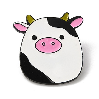 Lovely Cow Enamel Pins, Black Alloy Brooch for Backpack Clothes, White, 29.5x28.5x1.5mm