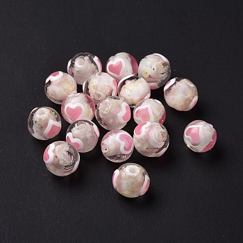 Handmade Lampwork Beads, Round with Heart, Lavender Blush, 10x9mm, Hole: 1.4mm