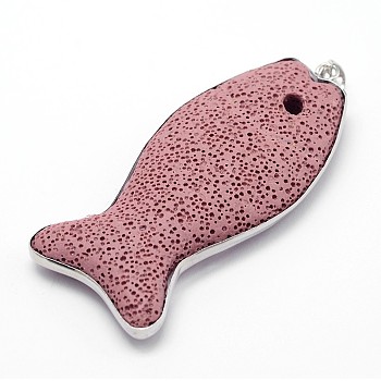 Jesus Fish/Ichtus Synthetic Lava Rock Big Pendants, For Easter, with Platinum Plated Brass Findings, Dyed, Pale Violet Red, 76x33x12mm, Hole: 4x6mm