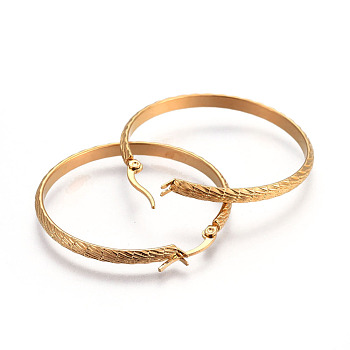 Ion Plating(IP) 304 Stainless Steel Hoop Earrings, Textured, Golden, 41.5x40x3mm, Pin: 1.2x0.7mm