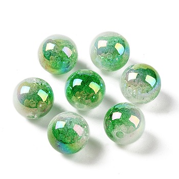 UV Plating Opaque Crackle Two-tone Acrylic Beads, Round, Green, 16mm, Hole: 2.7mm