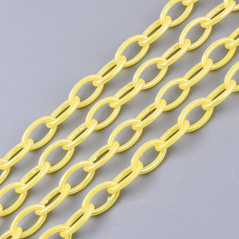 Acrylic Opaque Cable Chains, AB Color, Horse Eye, Yellow, 13x8x2mm, 18.5 inch~19.29 inch(47~49cm)/strand