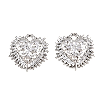 304 Stainless Steel Charms, Heart with Sunburst Shape Charms, Stainless Steel Color, 14.5x14.5x2.5mm, Hole: 1.8mm