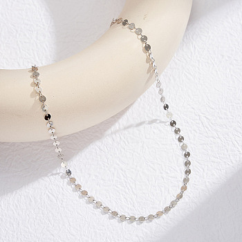 925 Sterling Silver Flat Sequin Chain Necklaces for Women, Real Platinum Plated, 13.98 inch(35.5cm)