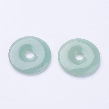 Natural Green Aventurine Pendants, Donut/Pi Disc, Donut Width: 15.8~16mm, 39~40x6~7mm, Hole: 8mm