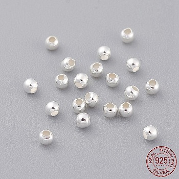Sterling Silver Spacer Beads, Seamless Round, Silver, 2mm, Hole: 0.7~1mm