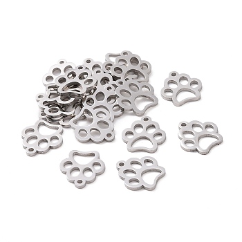 304 Stainless Steel Charms, Dog Paw Prints, Stainless Steel Color, 12.9x11.8x1mm, Hole: 1.3mm