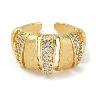 Rack Plating Brass Micro Pave Cubic Zirconia Cuff Finger Rings for Women(RJEW-C114-12B-G)-2