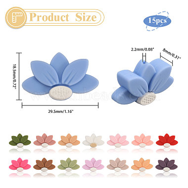 15Pcs 15 Colors Lotus Food Grade Eco-Friendly Silicone Beads(SIL-CA0003-05)-2