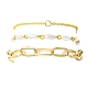 3Pcs 3 Style Aluminium Paperclip & Brass Curb & Imitation Pearl Acrylic Beaded Link Chain Bracelets Set(BJEW-FS0001-08)-1