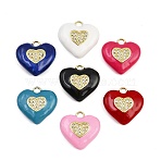 Brass Micro Pave Cubic Zirconia Pendants, Heart, with Enamel, Real 18K Gold Plated, Cadmium Free & Lead Free, Rack Plating, Long-Lasting Plated, Mixed Color, 19x20x6mm, Hole: 2mm(KK-B157-32G)