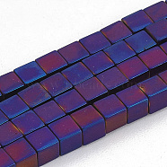 Non-magnetic Synthetic Hematite Beads Strands, Grade A, Cube Beads for Jewelry Making, Purple Plated, 3x3x3mm, Hole: 1mm, about 130pcs/strand(G-Q927-04)