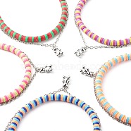 Handmade Polymer Clay Beaded Necklaces and Bear Alloy Pendant Necklace for Kid, with 304 Stainless Steel Cable Chain, Mixed Color, 13.78 inch(35cm), 15.16 inch(38.5cm), 2pcs/set(NJEW-JN03642)