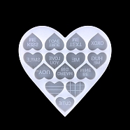 Valentine's Day Heart with Word DIY Silicone Pendant Molds, Resin Casting Molds, for UV Resin, Epoxy Resin Jewelry Making, White, 95x92x5mm(PW-WG59260-01)