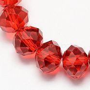 Handmade Imitate Austrian Crystal Faceted Rondelle Glass Beads, Red, 12x8mm, Hole: 1mm, about 72pcs/strand(X-G02YI0G4)
