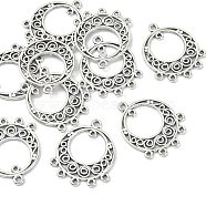 Tibetan Style Alloy Chandelier Components Links, Cadmium Free & Lead Free, Flat Round, Antique Silver, 24x20x1mm, Hole: 1mm(TIBE-YW0001-53)