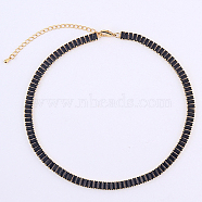 Cubic Zirconia Classic Tennis Necklace, Golden Brass Rectangle Link Chain Necklaces, Black, 12.99 inch(33cm)(HW0475-05)