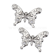 Alloy Rhinestone Pendants, with Plastic Pearl Beaded, Butterfly Charms, Platinum, 20x27mm, Hole: 1.5mm(PW-WG42209-02)