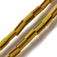 Handmade Lampwork Beads, Column with Stripe Pattern, Gold, 3.5~8x3.5~5mm, Hole: 1.2mm, about 91~101pcs/strand, 25.59~26.38''(65~67cm)(LAMP-B023-04B-05)