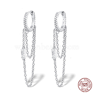 Rhodium Plated 925 Sterling Silver Hoop Earrings, Chains Tassel Earrings, with with 925 Stamp, Platinum, 40mm(UF8951-2)
