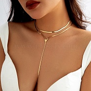 2Pcs 2 Styles Brass Flat Snake Chain Necklaces Set, Lariat Necklaces, Golden, 13.86~14.88 inch(352~378mm), 1Pc/style(NJEW-P289-12G)