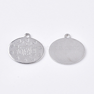 Valentine's Day Theme, 201 Stainless Steel Pendants, Oval with Heart Word Forever, Antique Silver, 15x17x1mm, Hole: 1.4mm(STAS-S105-T737)