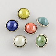 Brass Jewelry Snap Buttons, with Glass Cabochon, Buttons, Flat Round, Platinum Metal Color, Mixed Color, 12x9mm, Knob: 4mm(X-GLAA-S058-M)