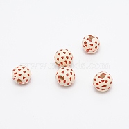 (Clearance Sale)Printed Natural Wood Beads, Round with Heart Pattern, Floral White, 15mm, Hole: 3.6mm(WOOD-TAC0007-59A)