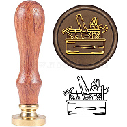 Brass Wax Seal Stamp with Handle, for DIY Scrapbooking, Tools Pattern, 3.5x1.18 inch(8.9x3cm)(AJEW-WH0184-0406)
