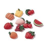 Opaque Resin Decoden Cabochons, Imitation Food, DIY Accessories, Grape & Strawberry & Watermelon & Peach & Orange & Pumpkin & Pepper, Mixed Color, 12~22x14~20x5~7mm(RESI-G031-16)
