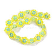 Glass Beads Strands, with Enamel, Flower, Green Yellow, 18x19.5x5mm, Hole: 1.1mm, about 20pcs/strand, 14.17 inch(36cm)(GLAA-L047-04A)