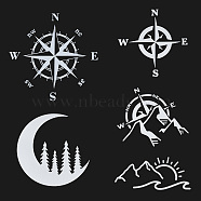 5 Sheets 5 Styles PVC Waterproof Stickers, Window Decals, for Car Home Wall Decoration, Compass & Mountain with Sun & Moon with Tree, White & Silver, Mixed Color, 6.3~16x13.5~16, 1 sheet/style(DIY-GF0006-27)