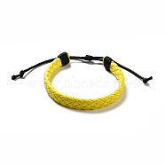 PU Imitation Leather Braided Cord Bracelets for Women, Adjustable Waxed Cord Bracelets, Yellow, 3/8 inch(0.9cm), Inner Diameter: 2-3/8~3-1/2 inch(6.1~8.8cm)(BJEW-M290-01B)