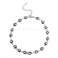 304 Stainless Steel Anklets, with Enamel and Lobster Claw Clasps, Evil Eye, Black, Stainless Steel Color, 9-5/8 inch(24.5cm).(AJEW-G024-02P)