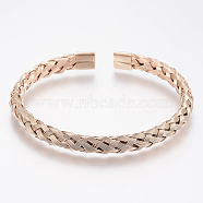 304 Stainless Steel Cuff Bangles Torque Bangles, Rose Gold, 55x60mm(2-1/8 inchx2-3/8 inch)(BJEW-H570-27RG)