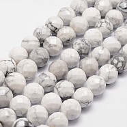 Natural Howlite Beads Strands, Faceted, Round, 8mm, Hole: 1mm, about 44pcs/strand, 14.9 inch~15.1 inch(X-G-D840-44-8mm)