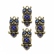 Alloy Pendants, with Resin and Rhinestone, Cadmium Free & Lead Free, Owl, Antique Bronze, 37x18x5.5mm, Hole: 1.8mm(PALLOY-N155-104-RS)