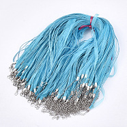 Waxed Cord and Organza Ribbon Necklace Making, with Iron Lobster Claw Clasps, Platinum, Deep Sky Blue, 17.6 inch~17.8 inch(45~45.5cm), 7mm(NCOR-T002-274)