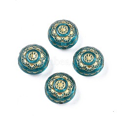 Plating Acrylic Beads, Metal Enlaced, Flat Round, Dark Turquoise, 13x9mm, Hole: 1.5mm(X-PACR-N008-016)