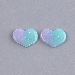 Resin Cabochons, with Glitter Powder, Two Tone, Heart, Pale Turquoise, 14.5x19x2.5mm(CRES-T010-37C)