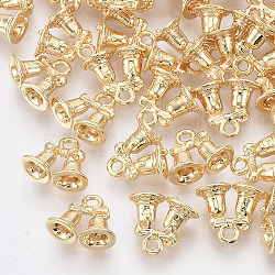 Brass Charms, Nickel Free,  Christmas Bell, Real 18K Gold Plated, 11x12.5x5.5mm, Hole: 1.6mm(X-KK-Q761-15G-NF)
