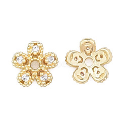 Brass Micro Pave Clear Cubic Zirconia Bead Caps, Nickel Free, 5-Petal, Clear, Flower, Real 18K Gold Plated, 8x8x2.5mm, Hole: 1mm(X-KK-N259-08)