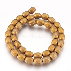 Electroplate Non-magnetic Synthetic Hematite Bead Strands, Frosted, Barrel, Golden Plated, 10~10.5x7~8mm, Hole: 1mm, about 39~40pcs/strand, 15.7 inch(40cm)(G-I208-14F-C)